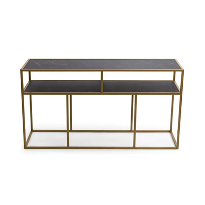 Stalux Side-table 'Teun' 150cm, kleur goud / zwart marmer Stalux