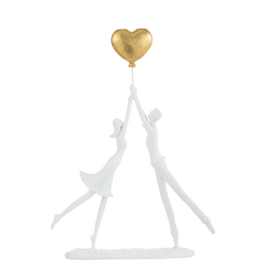 J-Line decoratie Koppel Staand Hart Ballon - polyresin - wit/goud J-Line