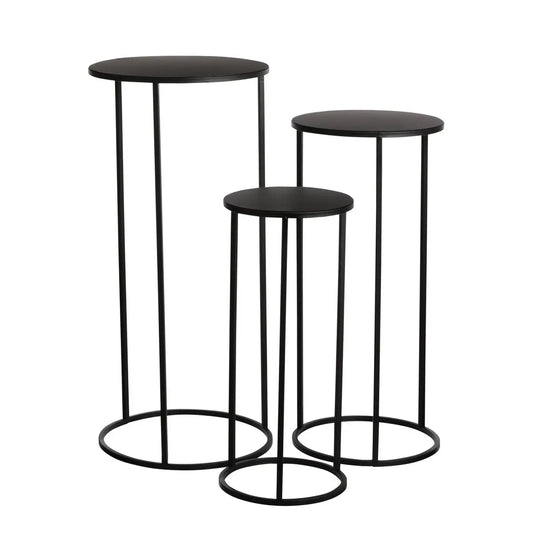 Quinty Bijzettafel - Set van 3 - H70 x Ø32 cm - Metaal - Zwart | Perrano Mica Decorations