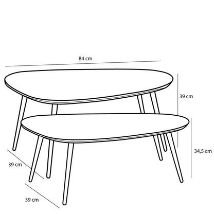 Jailey Bijzettafel - Set van 2 - L84 x B39 x H39 cm - Gerecycled Hout - Zwart | Perrano Mica Decorations