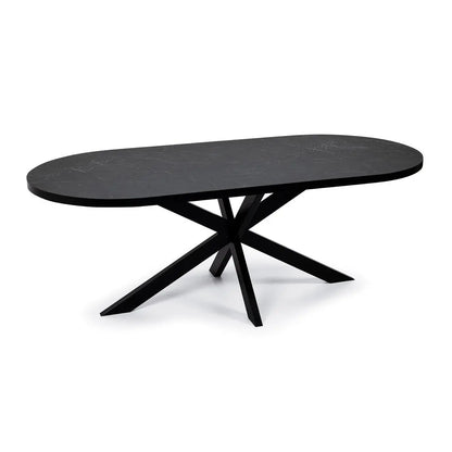 Stalux Plat ovale eettafel 'Noud' 240 x 100, kleur zwart / zwart marmer Stalux