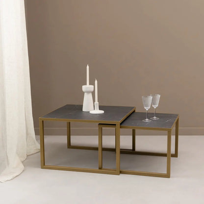 Stalux Salontafelset 'Lisa' 65 en 50cm, kleur goud / zwart marmer Stalux