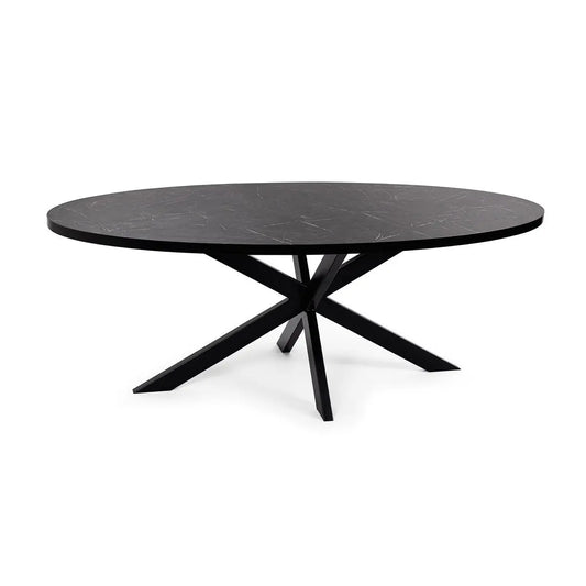 Stalux Ovale eettafel 'Mees' 210 x 100cm, kleur zwart / zwart marmer Stalux