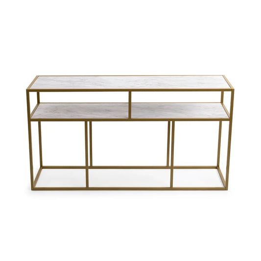 Stalux Side-table 'Teun' 150cm, kleur goud / wit marmer Stalux