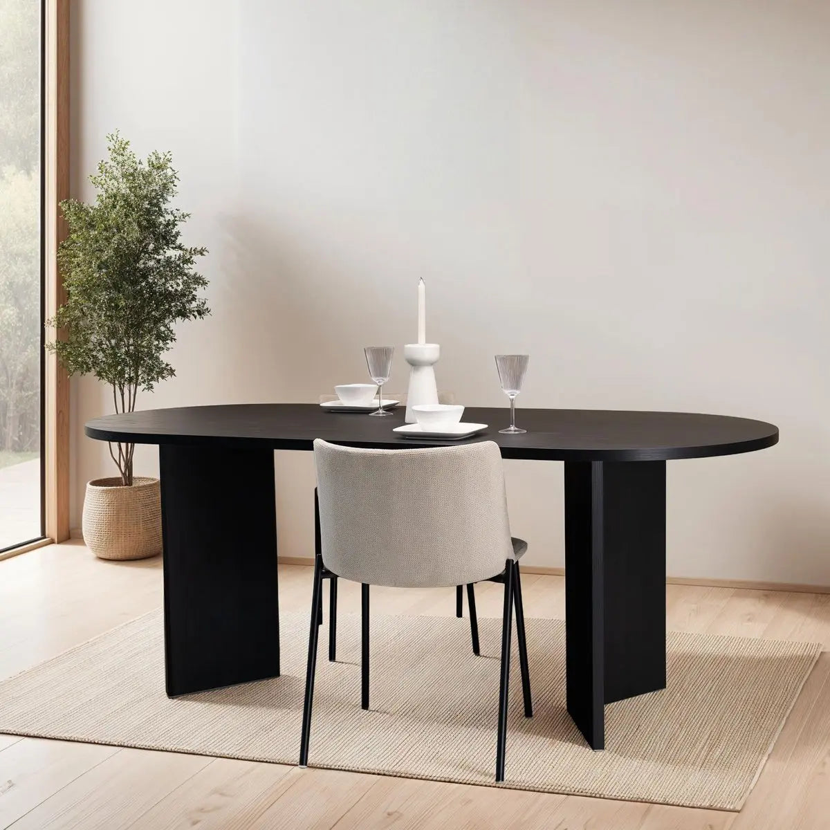 Ovale Eettafel Nina 200 x 90cm, kleur zwart eiken Stalux