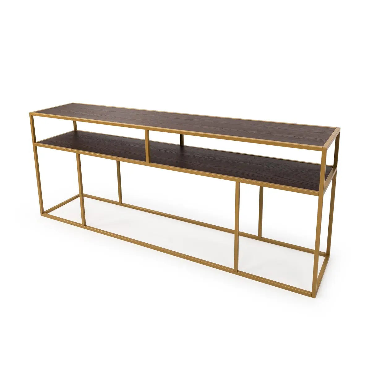 Stalux Side-table 'Teun' 200cm, kleur goud / bruin hout Stalux