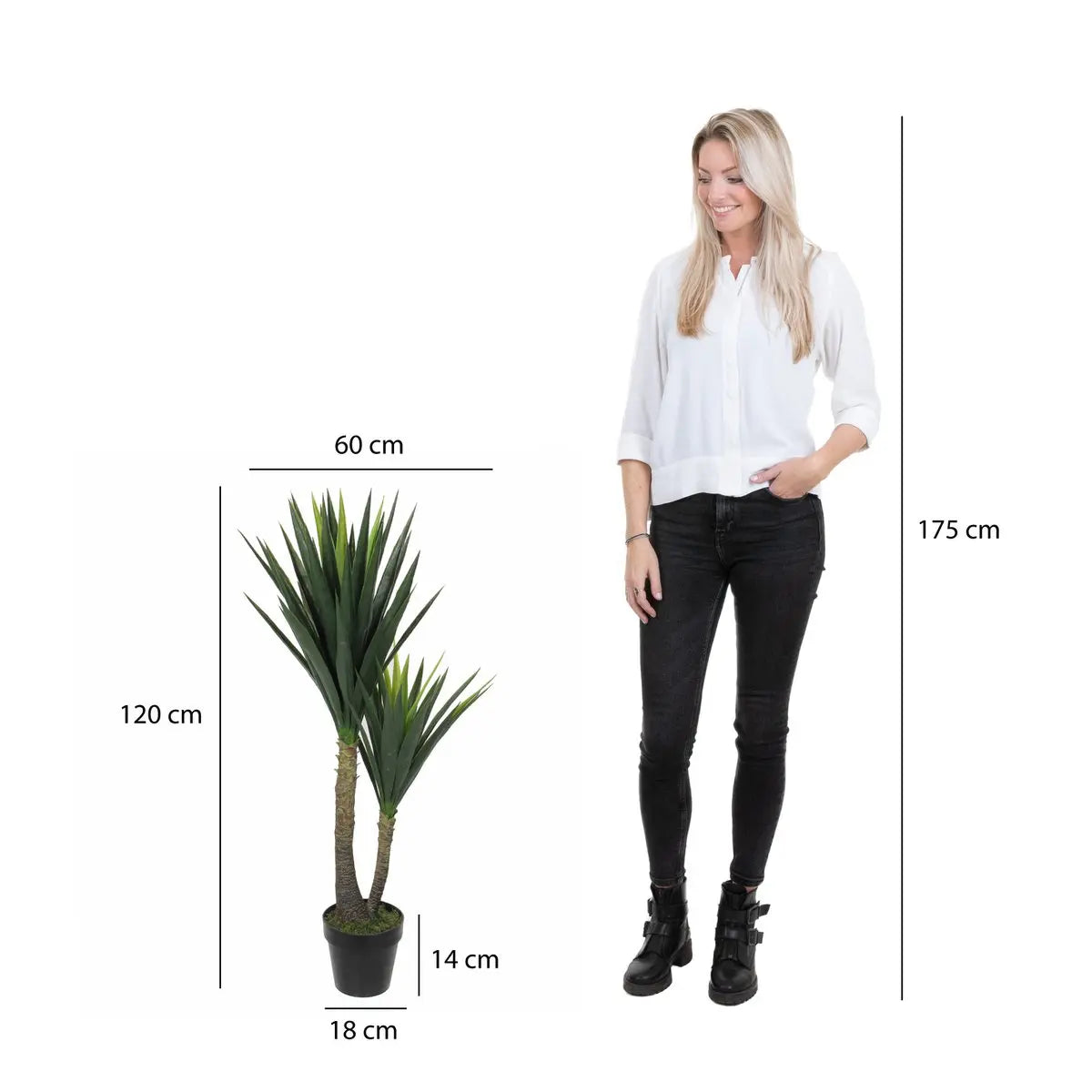 Yucca Kunstplant - H120 x Ø60 cm - Realistische Groene Eyecatcher | Perrano Mica Decorations