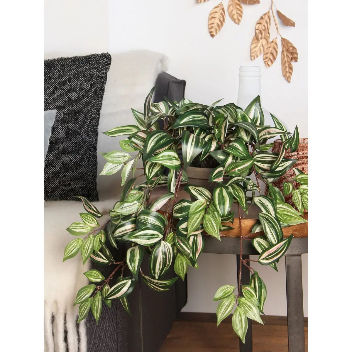 Tradescantia Kunst Hangplant in Bloempot Stan - H45 x Ø25 cm - Groen | Perrano Mica Decorations