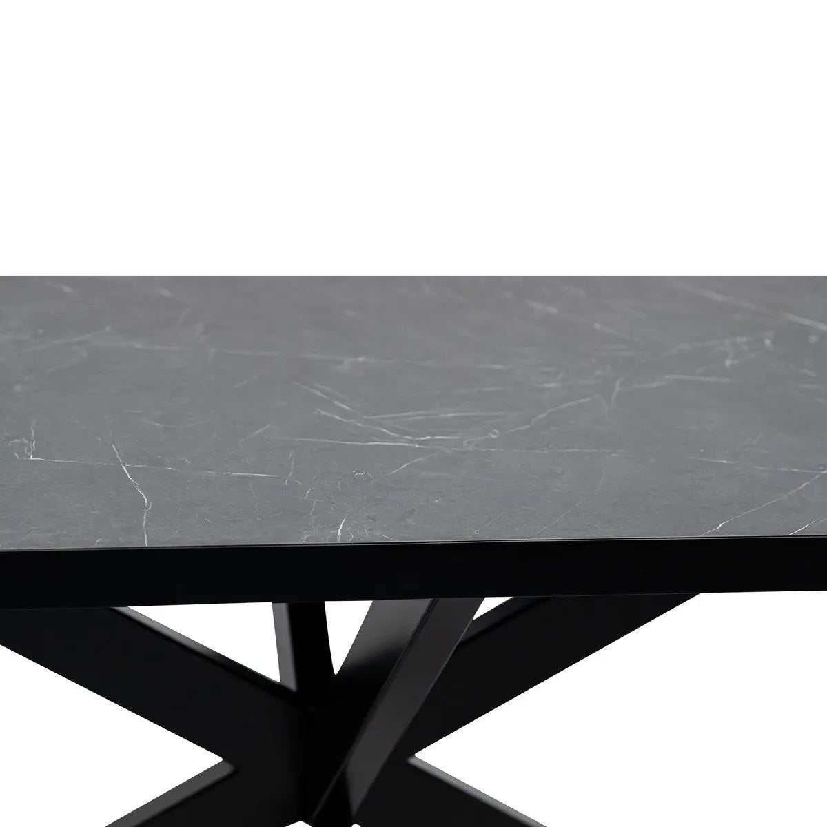 Stalux Plat ovale eettafel 'Noud' 240 x 100, kleur zwart / zwart marmer Stalux