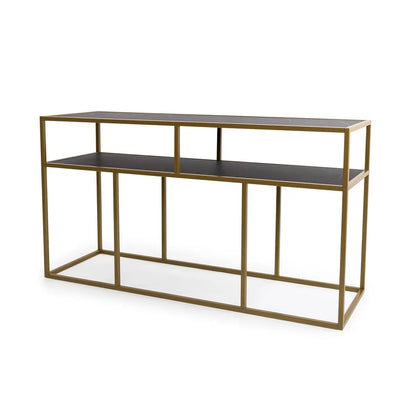 Stalux Side-table 'Teun' 150cm, kleur goud / zwart marmer Stalux