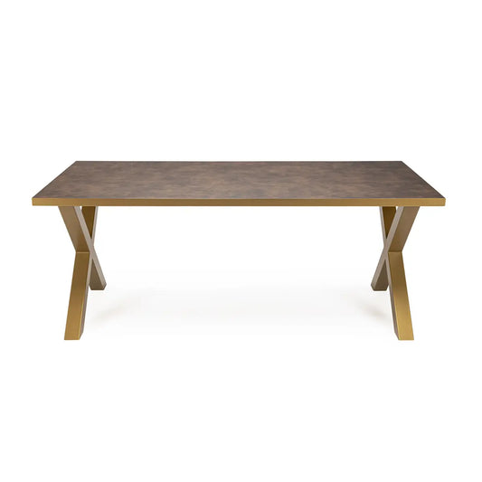 Stalux Eettafel 'Roos' 200 x 100cm, kleur goud / lederlook bruin Stalux