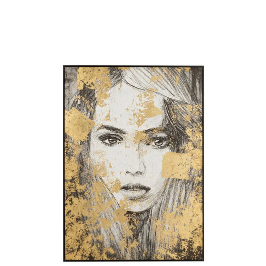 J-Line Wanddecoratie Vrouw Canvas/Poly Zwart/Goud J-Line