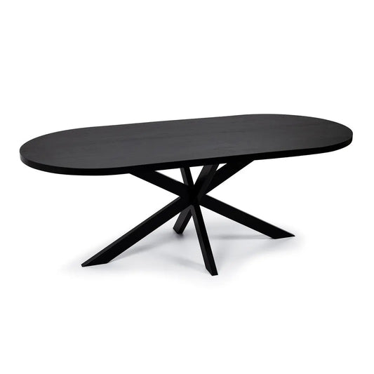 Stalux Plat ovale eettafel 'Noud' 240 x 100, kleur zwart / zwart eiken Stalux