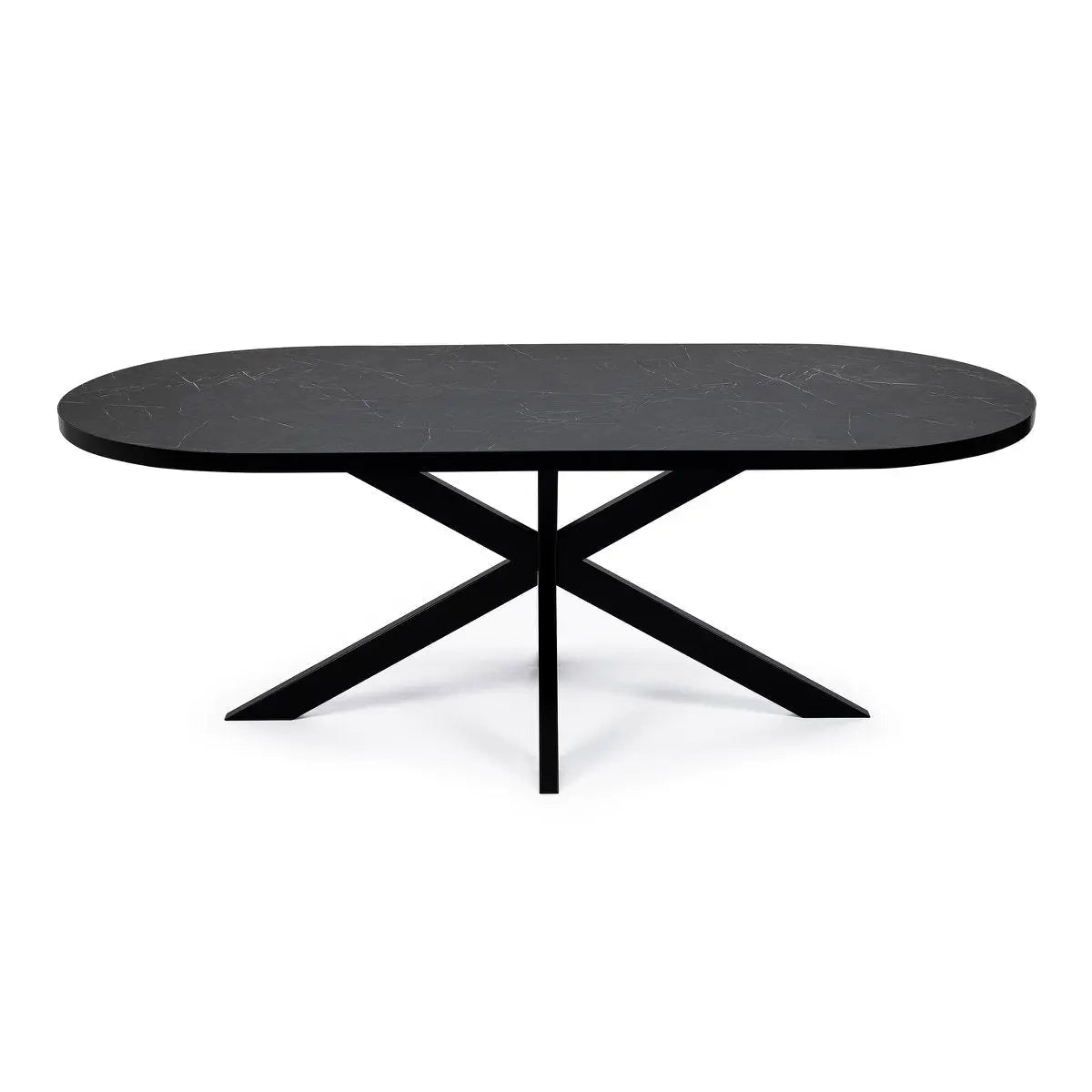 Stalux Plat ovale eettafel 'Noud' 240 x 100, kleur zwart / zwart marmer Stalux