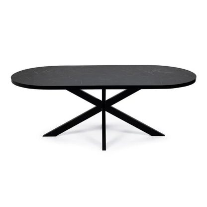 Stalux Plat ovale eettafel 'Noud' 240 x 100, kleur zwart / zwart marmer Stalux