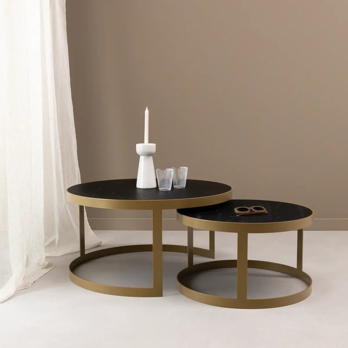 Stalux Salontafelset 'Saar' rond 80 en 60cm, kleur goud / zwart eiken Stalux