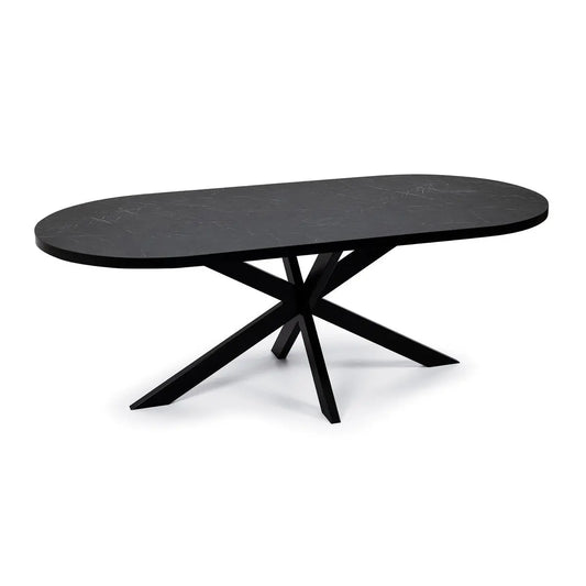 Stalux Plat ovale eettafel 'Noud' 210 x 100, kleur zwart / zwart marmer Stalux