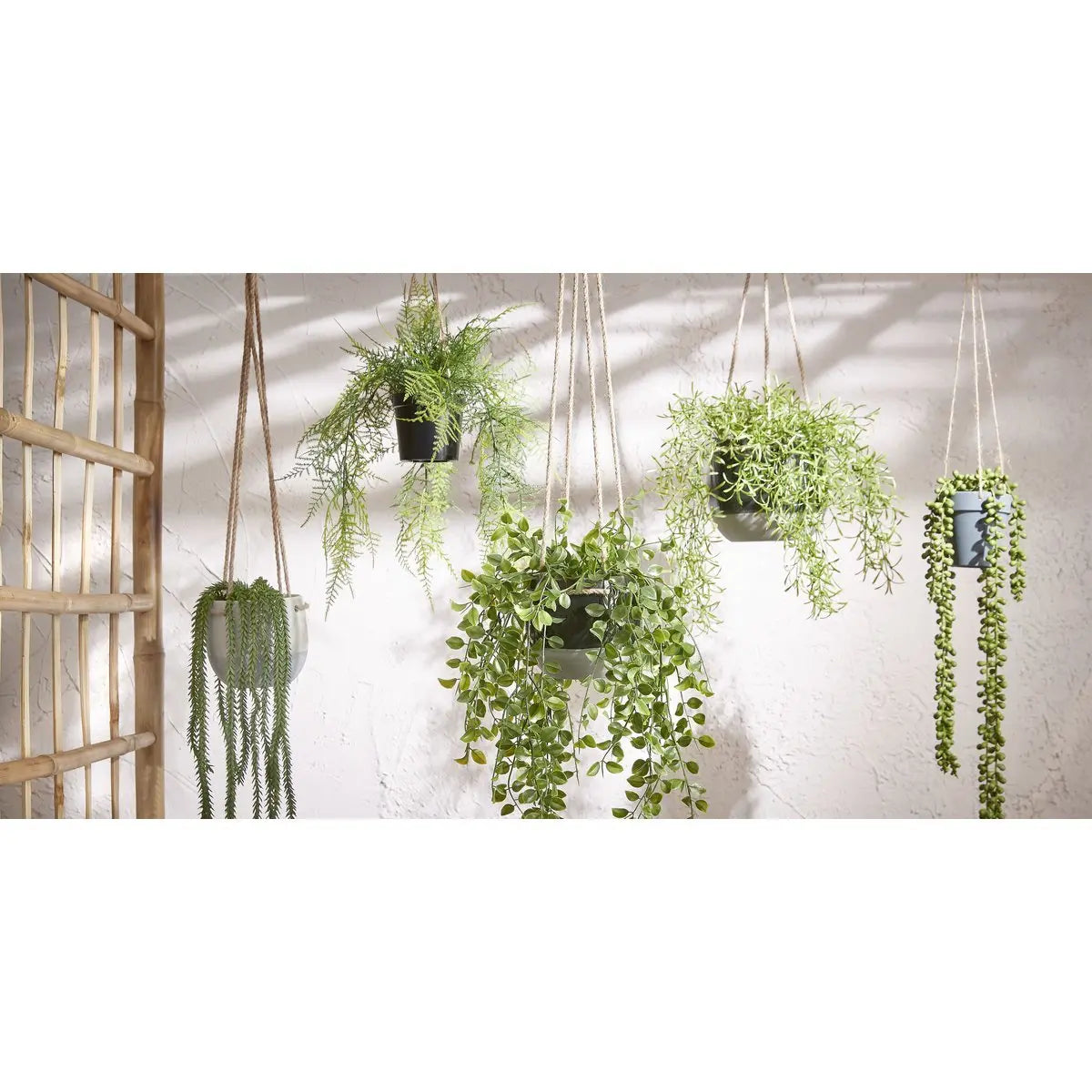 Senecio Kunst Hangplant - H56 x Ø9 cm - Groen | Perrano Mica Decorations